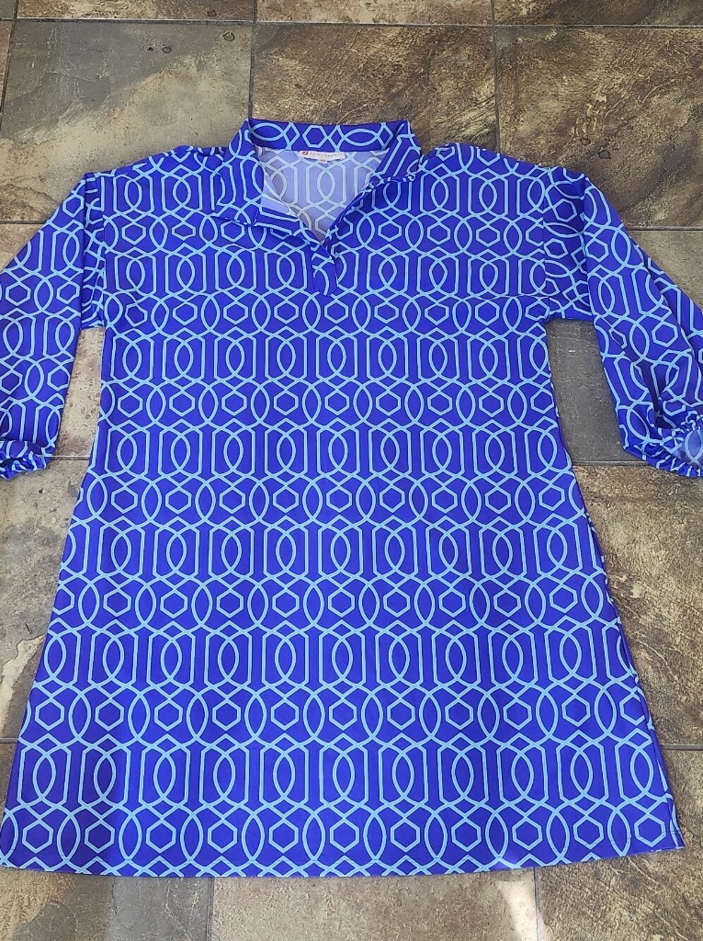 Jude Connally Large Polo Dress Purple Teal Geometric Garden Gate Iris Jude Cloth